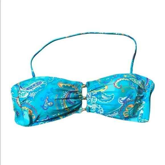 Ralph Lauren Carnivale Paisley Bikini Top Teal Blue Size 6 - Picture 1 of 11